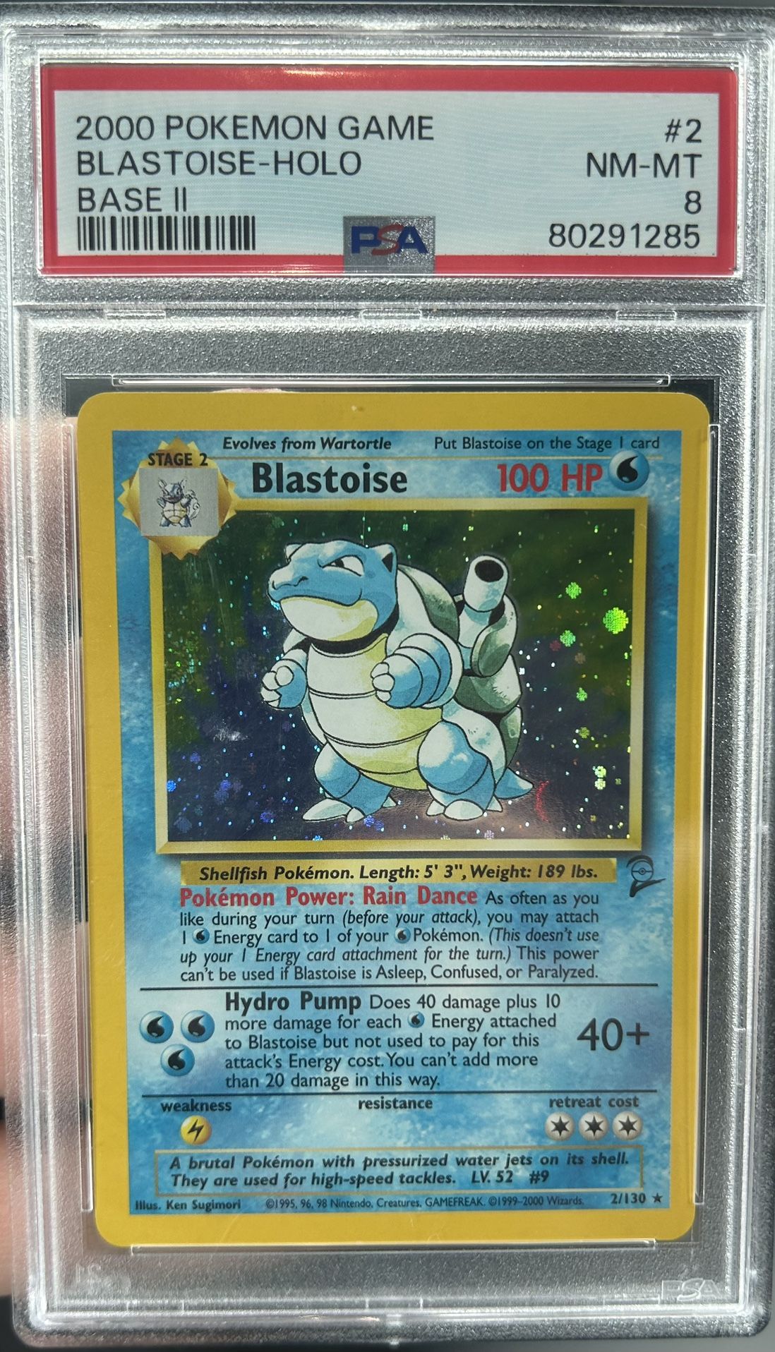 2000 Pokémon Blastoise Holo Base 2 PSA 8