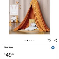 Frideko Bed Canopy, Princess Gauze Mosquito Net+ USB Warm White Star Fairy String Lights & Yellow Star Flag for Playing Beach Home Nursery Hotel Kids 