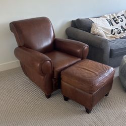 Brown Leather Chair And Ottoman 