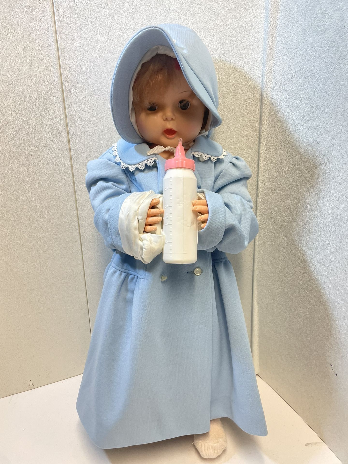Vintage 1964 Horsman Thirstee Thirsty Walker doll 27" with Bottle & Clothes
