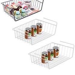 3 Pack Under Shelf Basket,Pantry Organization and Storage Baskets,16.8 x 10.3 x 4.9 in White Bookshelf Wire Hanging Baskets Shelves for Under Cabinet 