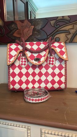 Hot pink and white diamond leather tooled bag