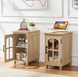 Set of 2 Narrow Farmhouse Nightstands / End Tables w/ Charging