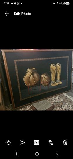 Franco Signed 40x60 Southwestern Native American Pottery Moccasins Framed Canvas