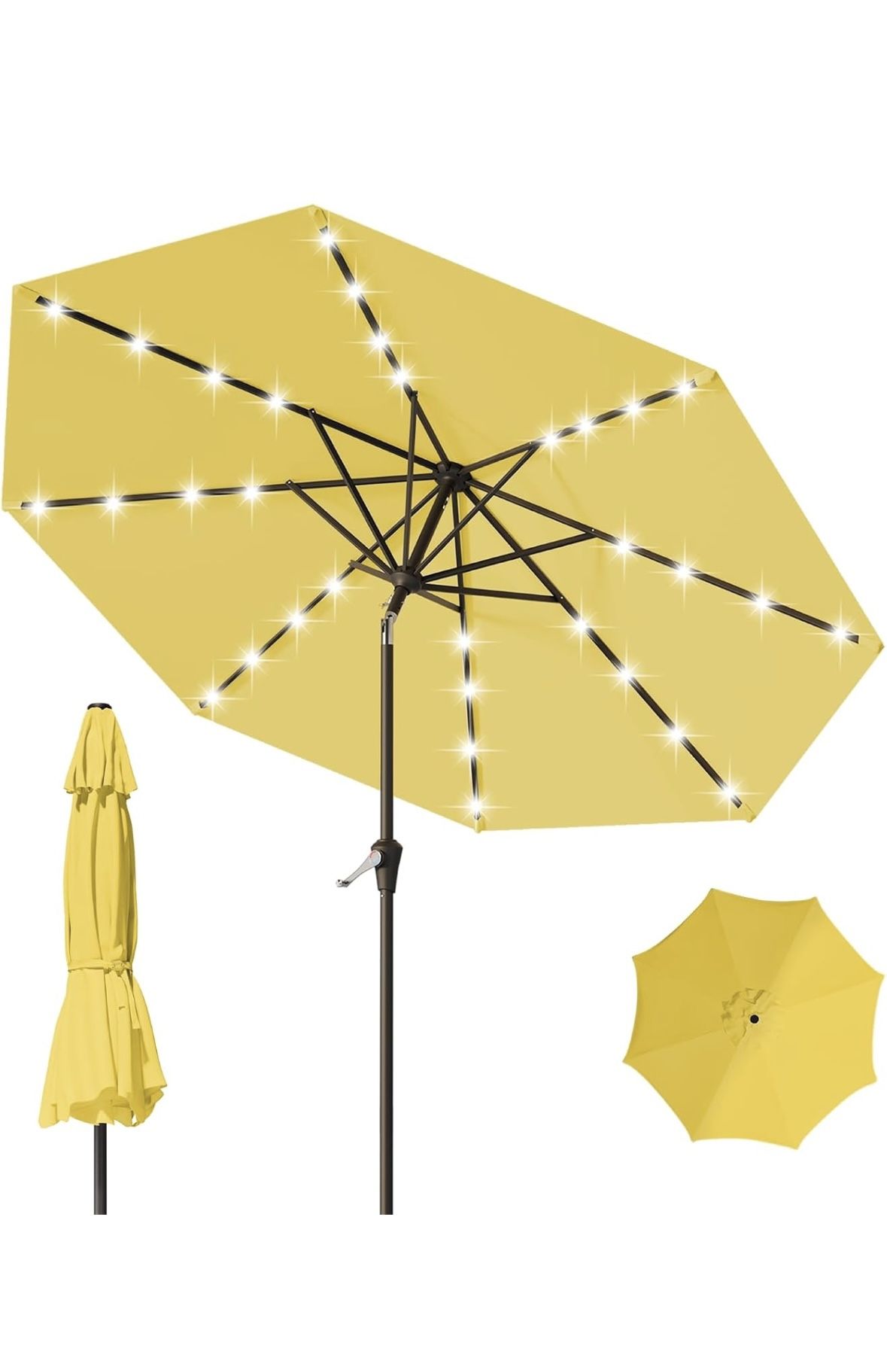 Brand New JEAREY 9FT Outdoor Patio Umbrella with Solar Lights, LED Lighted Pool Umbrella with Tilt and Crank