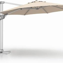 wikiwiki 12ft Cantilever Patio Umbrella, Outdoor Patio Umbrella with 360° Rotation and Unlimited Tilt System, Heavy Duty Large Umbrella with Cross Bas