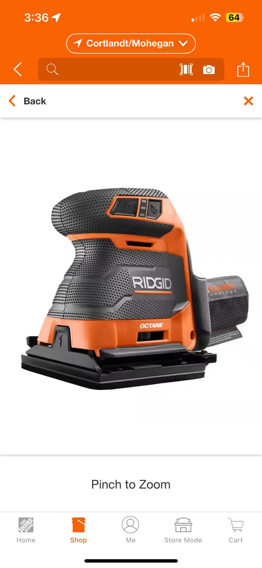 18V OCTANE Brushless Cordless 3-Speed 1/4 Sheet Sander