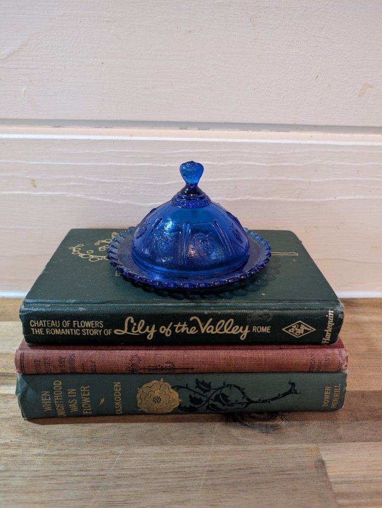 Vintage Cobalt Blue Childrens Butter Dish