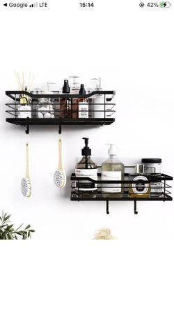 2 Pack Shower Caddy Adhesive Shelf No Drilling Rust Proof Matte Black Bathroom(5.5W*12.5L*2.5H inch ,4.5w*11.8L*2.5H inch)