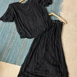 Womens Silk Rayon Beaded Skirt Dress Suit