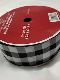 Black and white buffalo print wired Christmas ribbon 