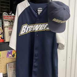 Retro Brewers Majestic Button Up Jersey And Matching Cooperstown Fitted Cap
