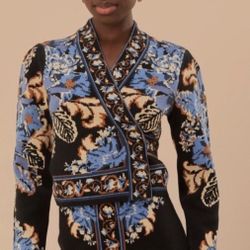 FARM Rio - Black Blossom Tapestry Knit Wrap Sweater  NWT XL