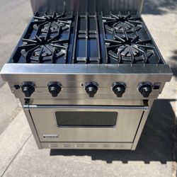 Viking Pro All Gas Range Oven 4 Burner Stainless Steel Works Good only issue one burner turn on whenever it wants to but other 3 works good as is for 