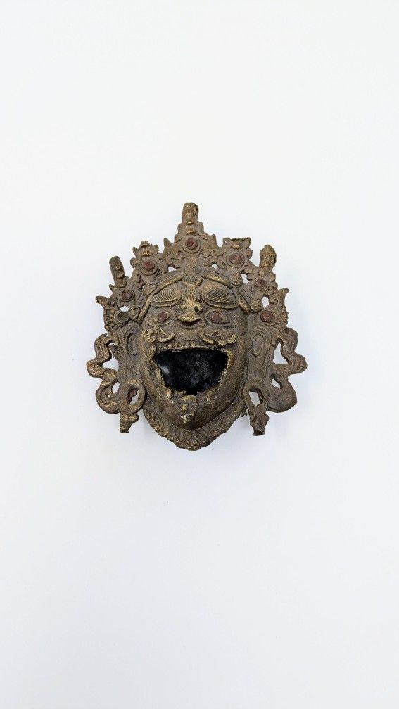 Antique Brass Tibetan Incense Burner: Mahakala