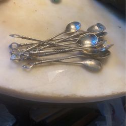 Set Of 11 Russian Demitasse 800 Silver Spoons 