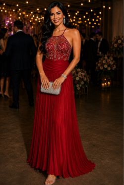 Gorgeous Red Prom/ Holiday Function Maxi Dress With Jewels And Pleated Skirt Size 0 Brand New No Tags