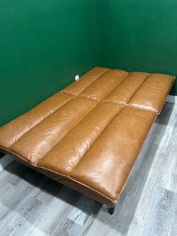 Brown Faux Leather Plush Futon