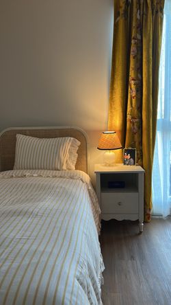 White Cane Twin Bed – Ash Wood, Like New (Retail $999)