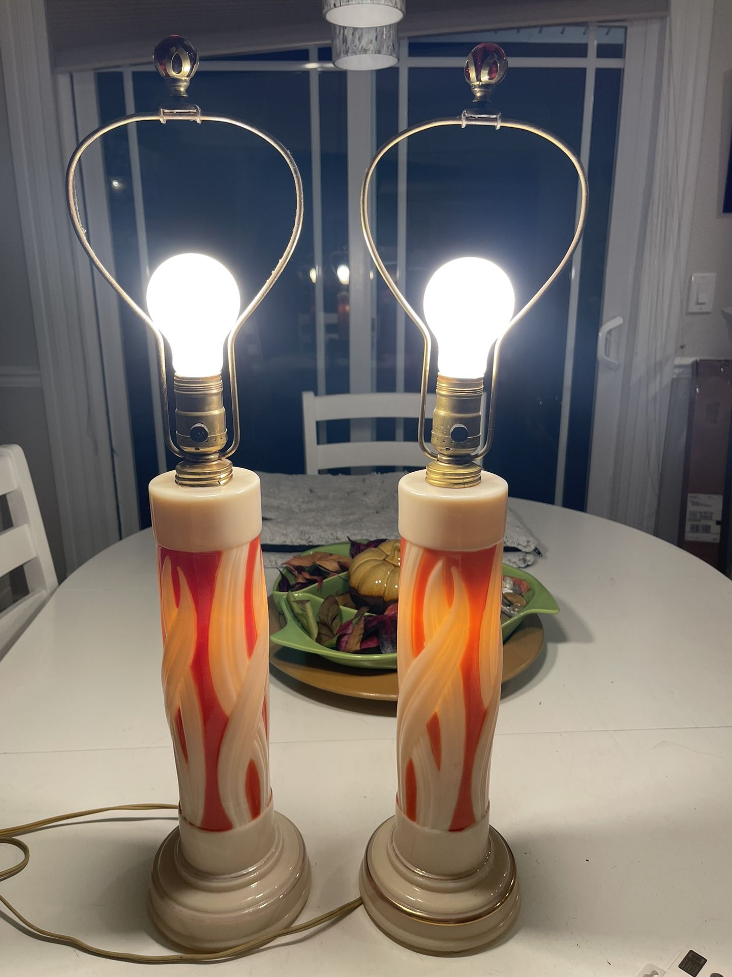 Vintage Aladdin Coral & White Alacite Lamps