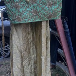 Embroidered Lehenga Choli Set with Dupatta – Teal & Gold – Traditional Indian Outfit