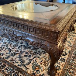 Antique  Wood And Glass Table 