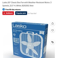 Lasko 20" Classic Box Fan White