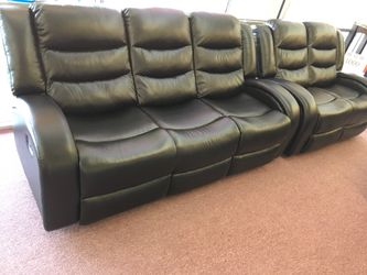 Brand New Reclining Black Sofa Loveseat Set In Durable Faux Leather $50 Down Takes It Home!