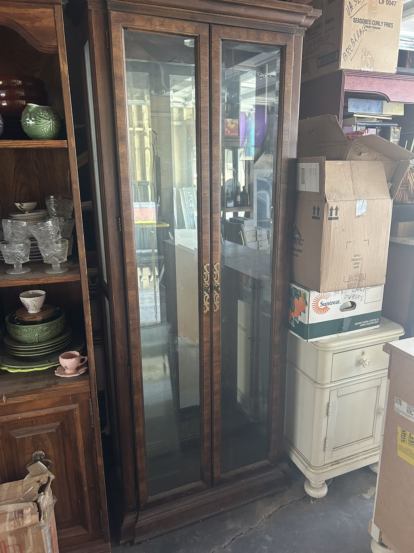 Antique Display Case With Glass Shelves