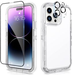 iPhone 14 Pro Max Case Clear, Heavy Duty Protective Hybrid Cases with Screen Protector Camera Lens Protector