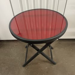 Small Red Glass Patio/Balcony End Table