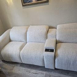 Moro Bay II Beige Fabric 3 Piece Power Triple Reclining Modular Sofa With Console