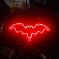 Bat-Shaped LED Neon Hanging Sign Halloween Or Gothic Themed Room Decor, Has Battery Pack & USB Cable