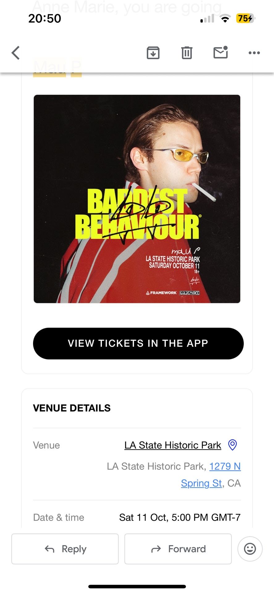 3 tix Mau P LA Historic Park SATURDAY