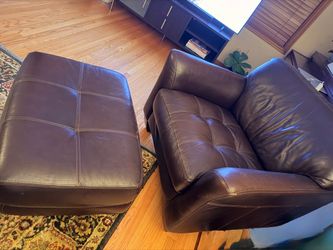 Dark Brown Leather Chair and Ottoman Set