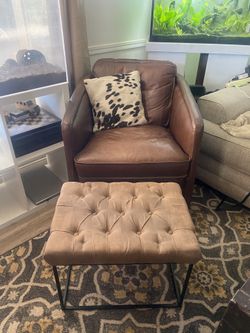 Leather Swivel Chair And Foot Rest