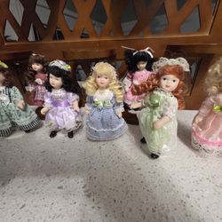 Wall Wood Shelf With Mini Doll Collection 