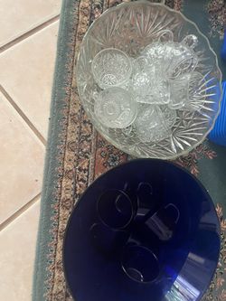 Cut Crystal Punch Bowl Set with Cups