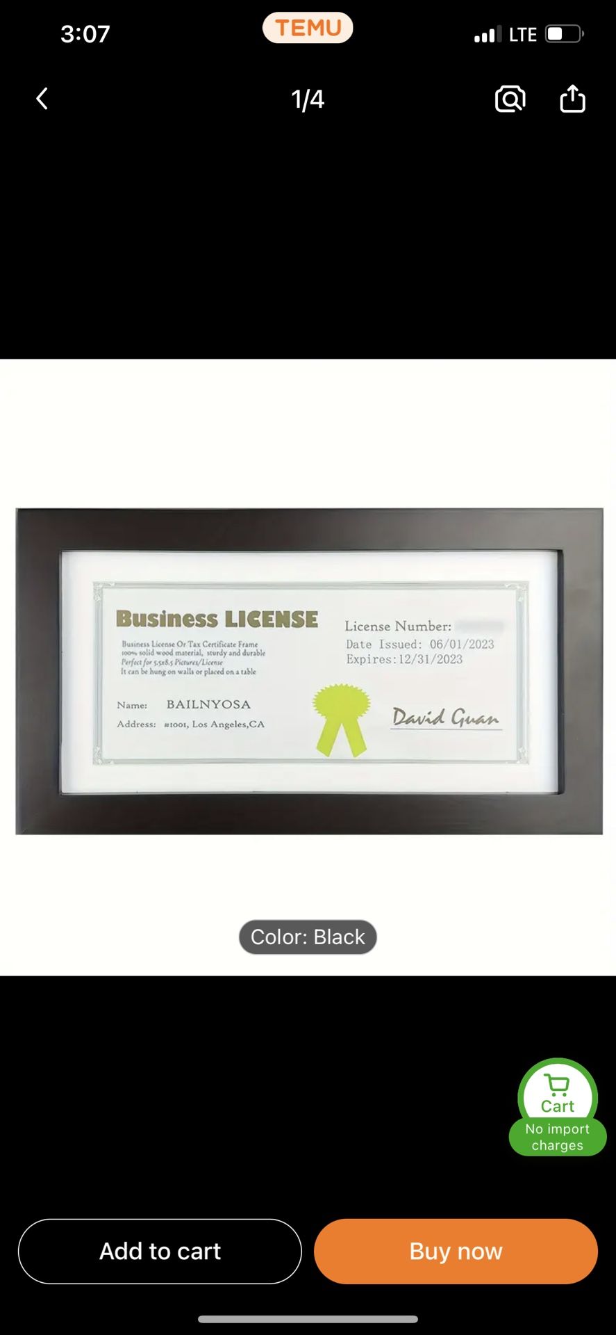 Business License Frame