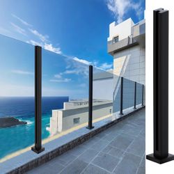 3828B-Black Glass Railing, 304 Stainless Steel Glass Balustrade Post for Steps, Balconies, Staircases, Decks, Patio Stairs, Pool Fence, No armrests Mi