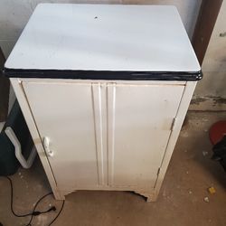 MCM White Metal Cabinet With Shelf Mid Century