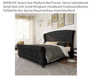 Queen Size Platform Bed Frame, Velvet