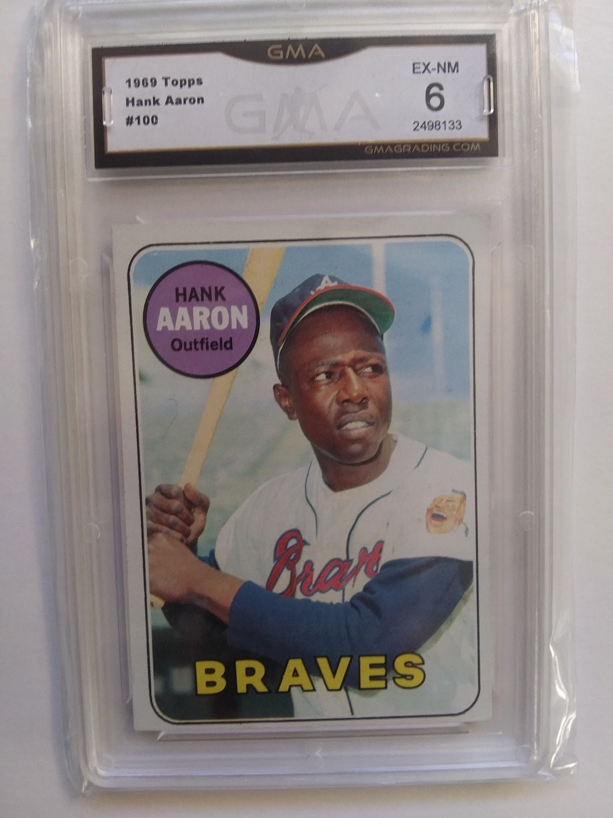 1969 Topps Hank Aaron Baseball Card Graded 6 by GMA looks better like PSA