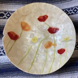 Anthropologie Pressed Shell Lacquered Hand Painted Poppy Bowl