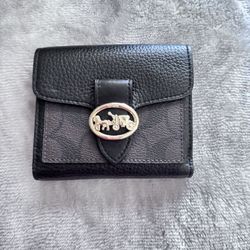 Coach Georgie Small Wallet Style 7250 Black & Brown Leather