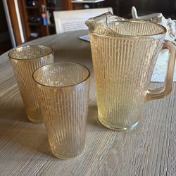Vintage Jeannette Marigold Carnival Glass Pitcher & Tumbler Set