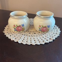 2 Harker Petit Point Bean Pots