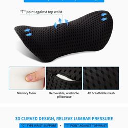 Lumbar support memory foam back pillow. See pictures. Can be used Car, Office and Home Great gift