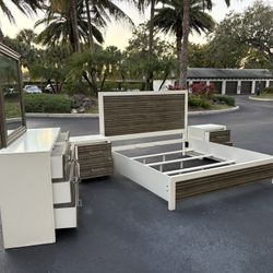 Beautiful Bedroom Set king Size Solid Wood White and Brown Color In Excellent Condition by Sofia Vergara