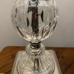 Beautiful Table Lamp With The Textured Glass Base And Chrome Accent H27”